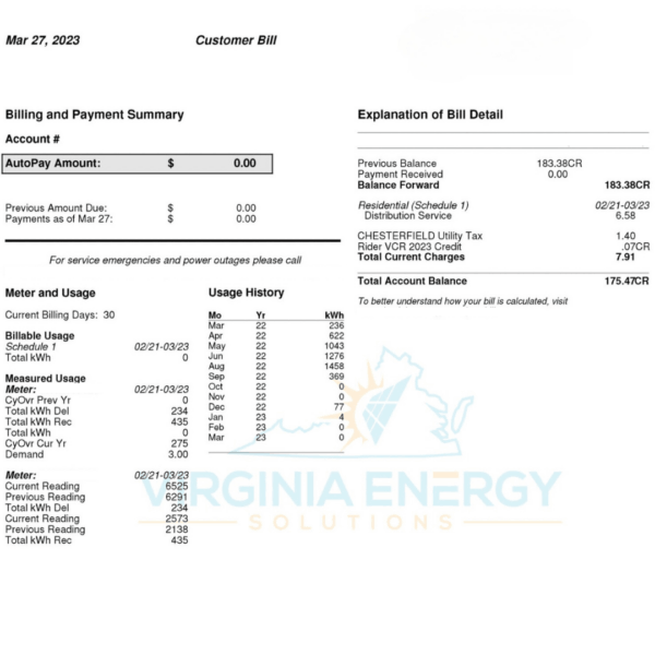 Chesterfield Family Bill AFTER Solar - ZERO DOLLARS!